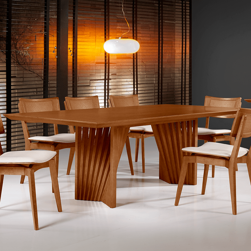 Mesa de Jantar Fler A8 - 220cm x 110cm C/ Tampo Laminado Carvalho Imbuia