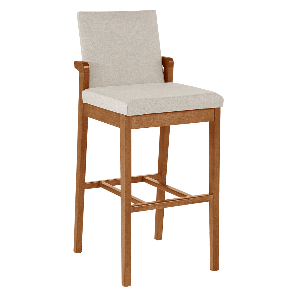 Banqueta Maristela A8 -  Estofada Linho Bege Claro / Imbuia
