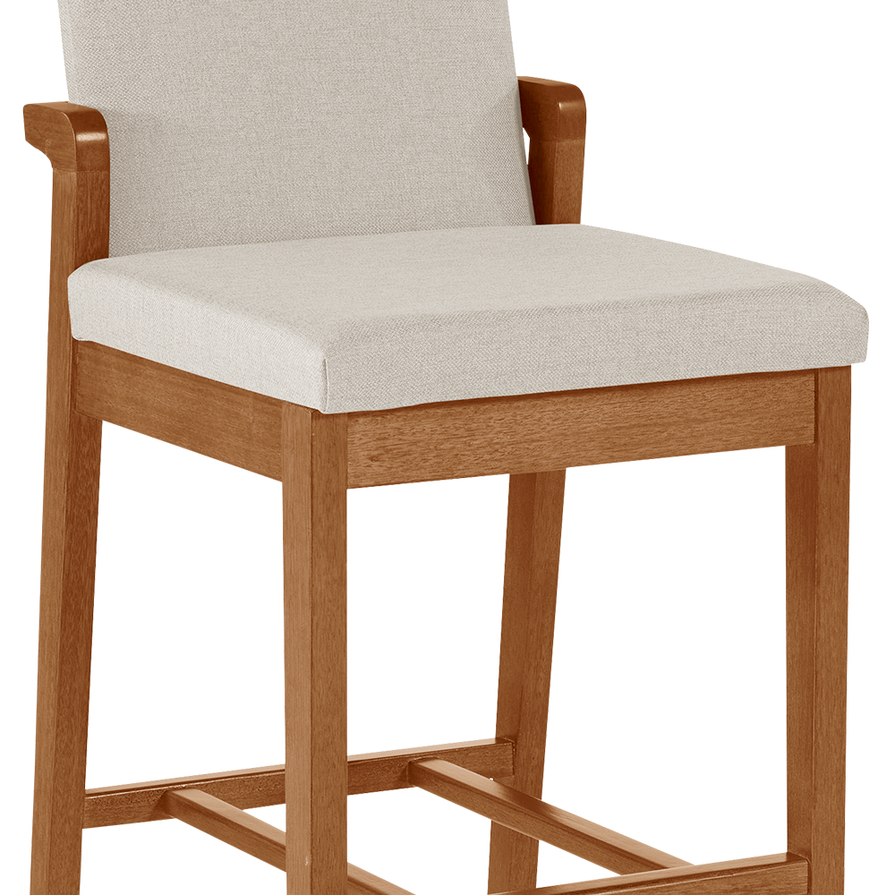 Banqueta Maristela A8 -  Estofada Linho Bege Claro / Imbuia